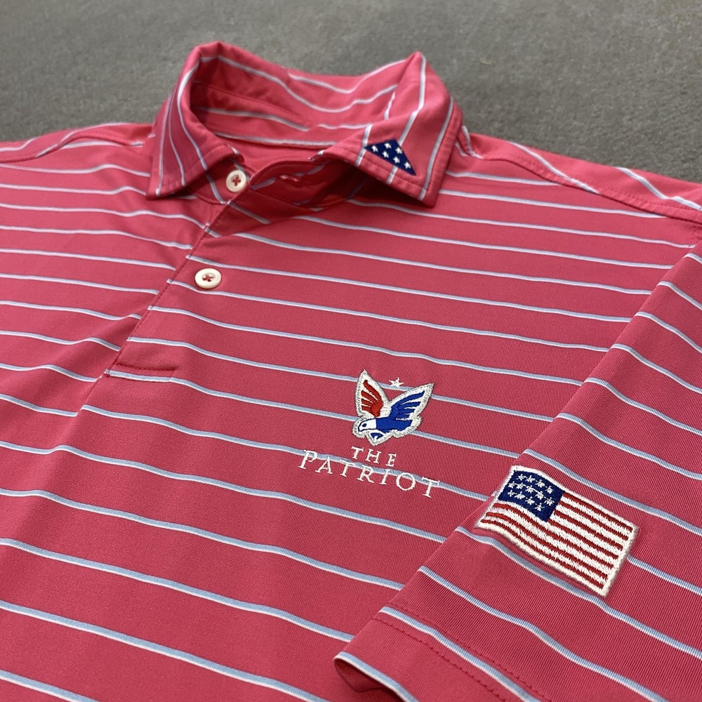 Fairway & Greene Patriot Polo Shirt Mens Medium Striped Golf USA Embroidered
